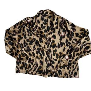 Boohoo Animal Print Pajama Top Button Front Long Sleeve